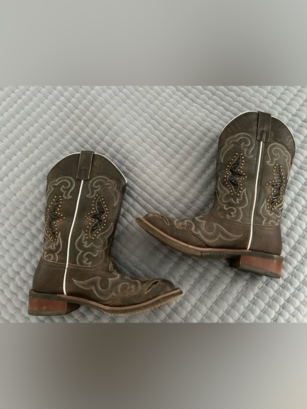 Laredo Brown Leather Women's Boots with Teal Floral Lining